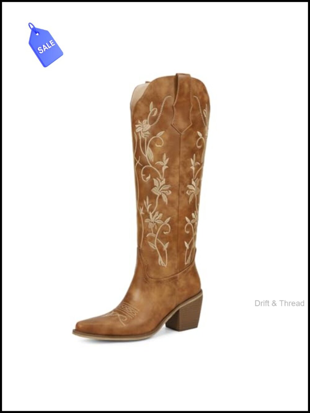 Womens Cowboy Boots Knee High Pointed Toe Faux Leather Western Boots